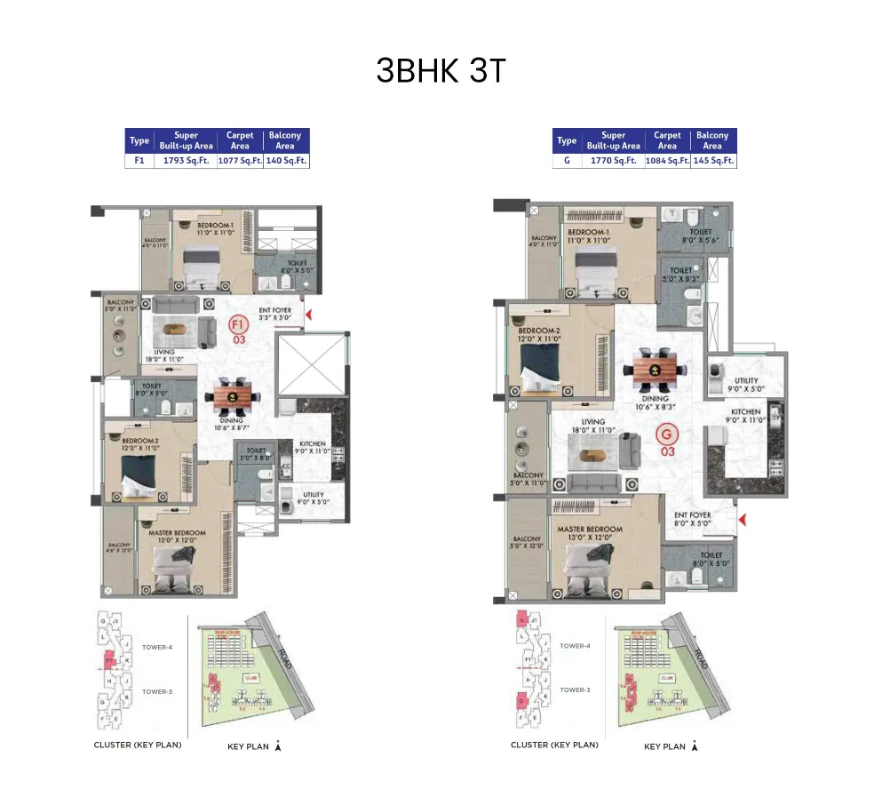 3 BHK Floor Plan - Sattva Songbird Phase 2